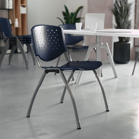 Flash Furniture HERCULES Series 880 lb. Capacity Navy Plastic Stack Chair with Titanium Gray Powder Coated Frame RUT-F01A-NY-GG